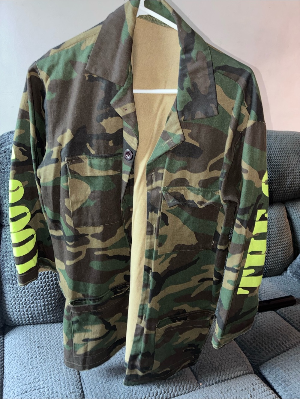 Camo Utility Jacket with Neon Sleeve Graphics